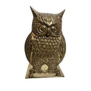 Vintage Pair of Solid Brass Owl Shape Decorative Bookends 5.25" Home Design MCM